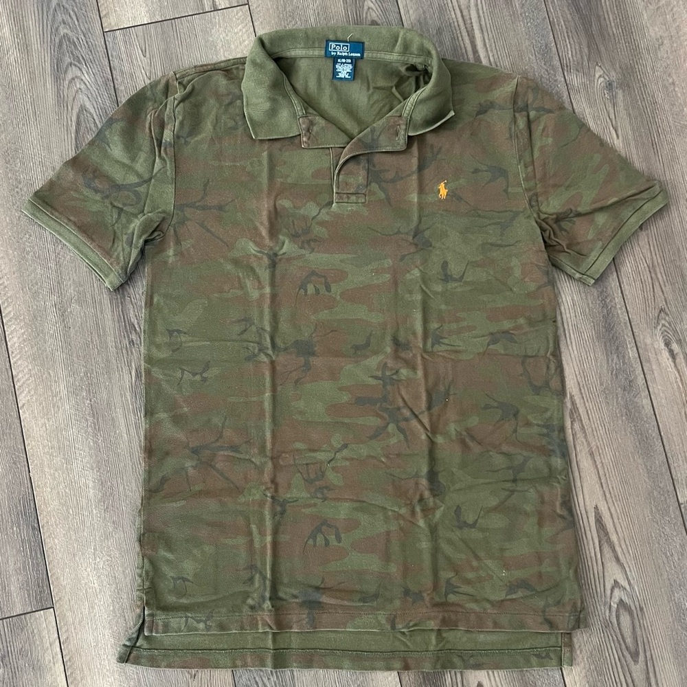 Ralph Lauren Bog Boys Green Camo Polo Shirt XL